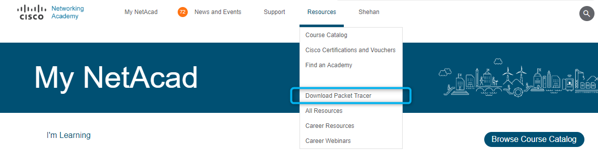 Download Packet Tracer from netacad account