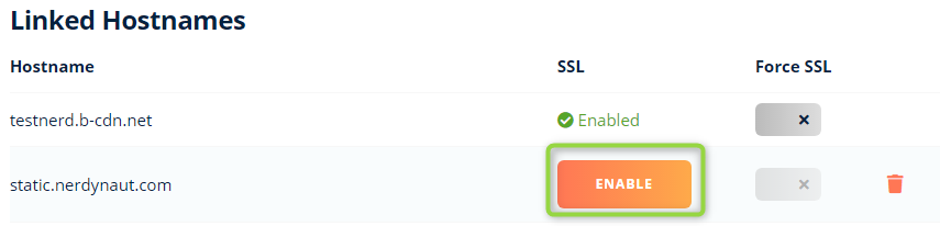 Enabling SSL for custom hostname