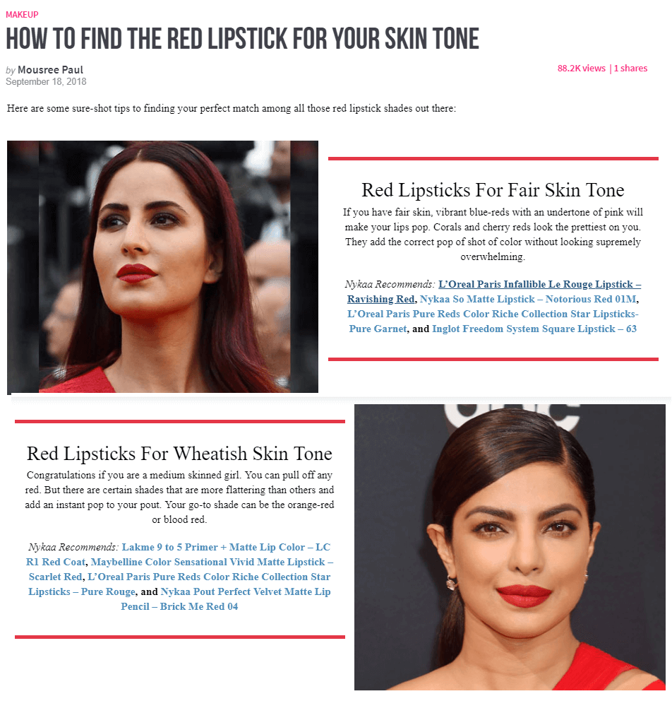 Visual content strategy of Nykaa.com blog articles