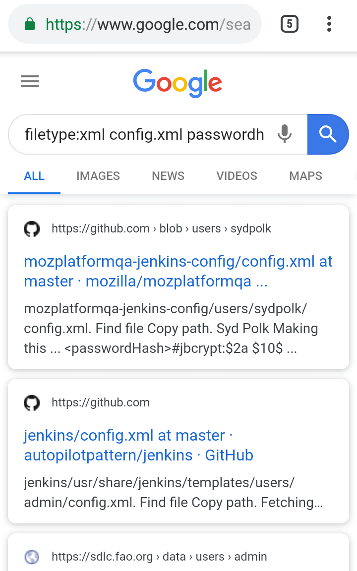 Finding Jenkin Password Hashes on Google