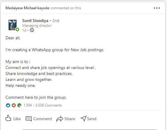 Searching jobs on Linkedin via personal posts