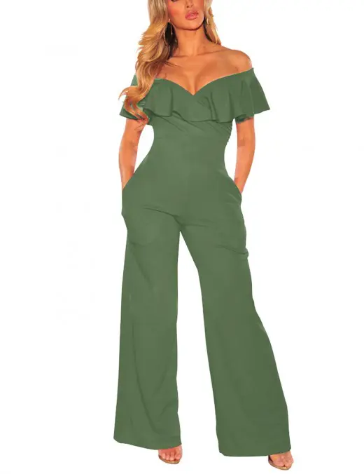 Inviting Army Green Wide Legged Rompers Bare Shoulder Glamor Women