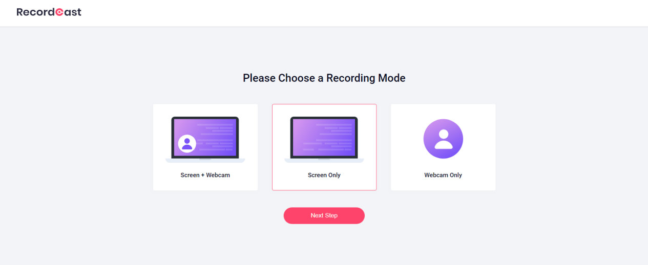 RecordCast Screen Recording Modes
