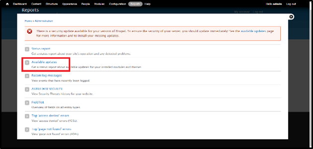 Drupal available updates - Screenshot of process