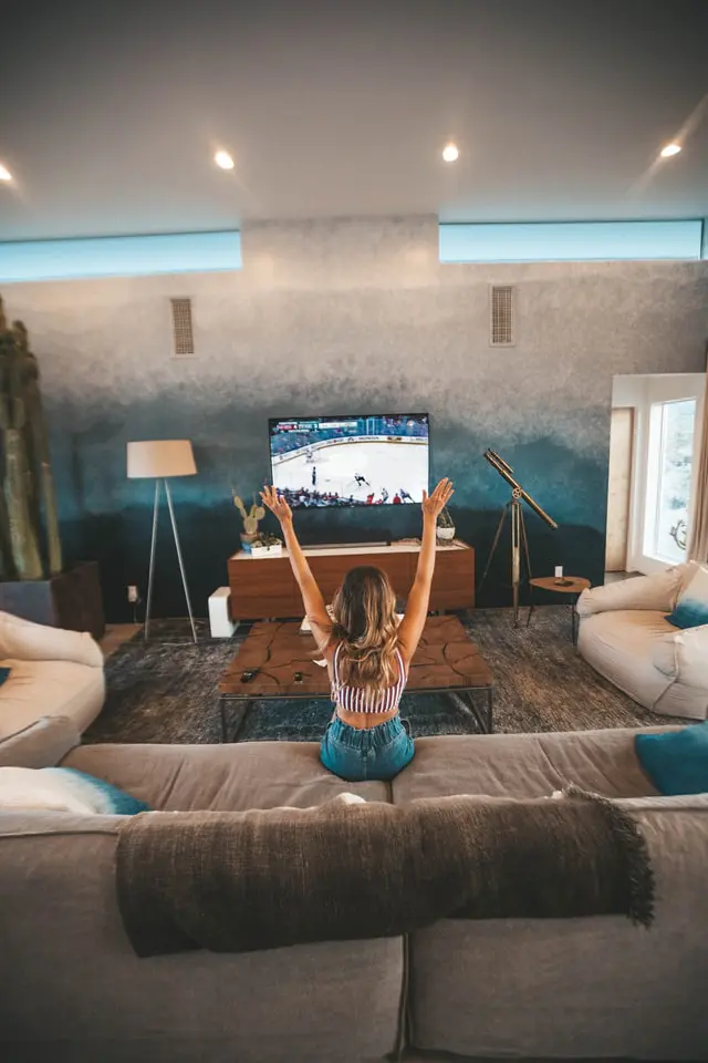 sports fan watching live streaming on TV