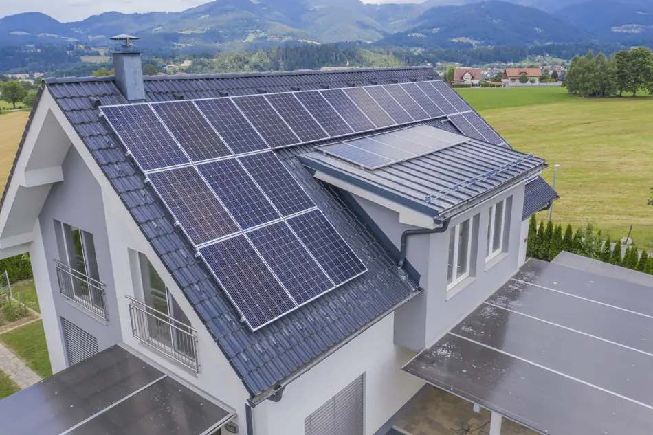 Solar panels on roof of a house