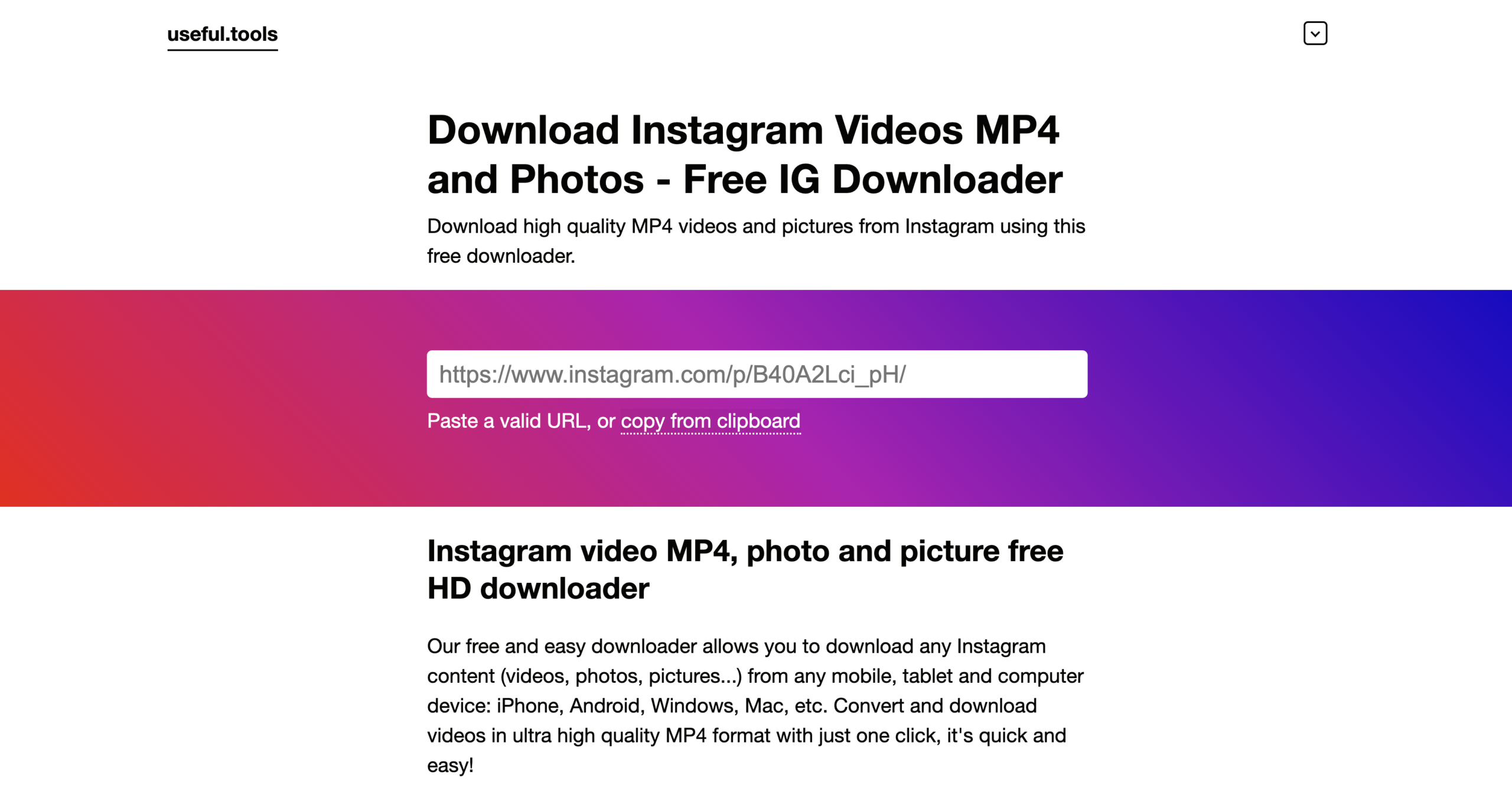 Download Instagram Videos using Useful.tools