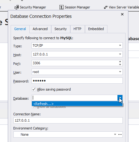 Database connection select databse