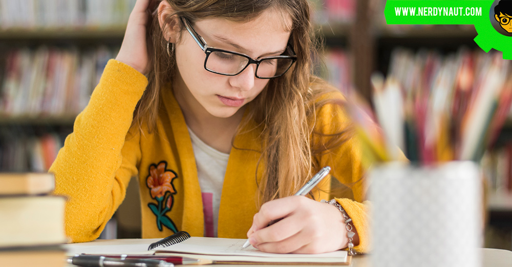 Girl learning creative writing