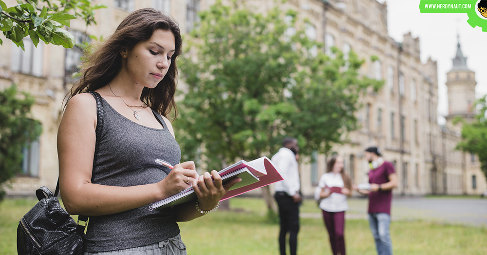 a girl walking at a University