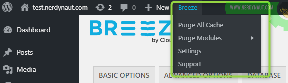Breeze Menu on the admin bar
