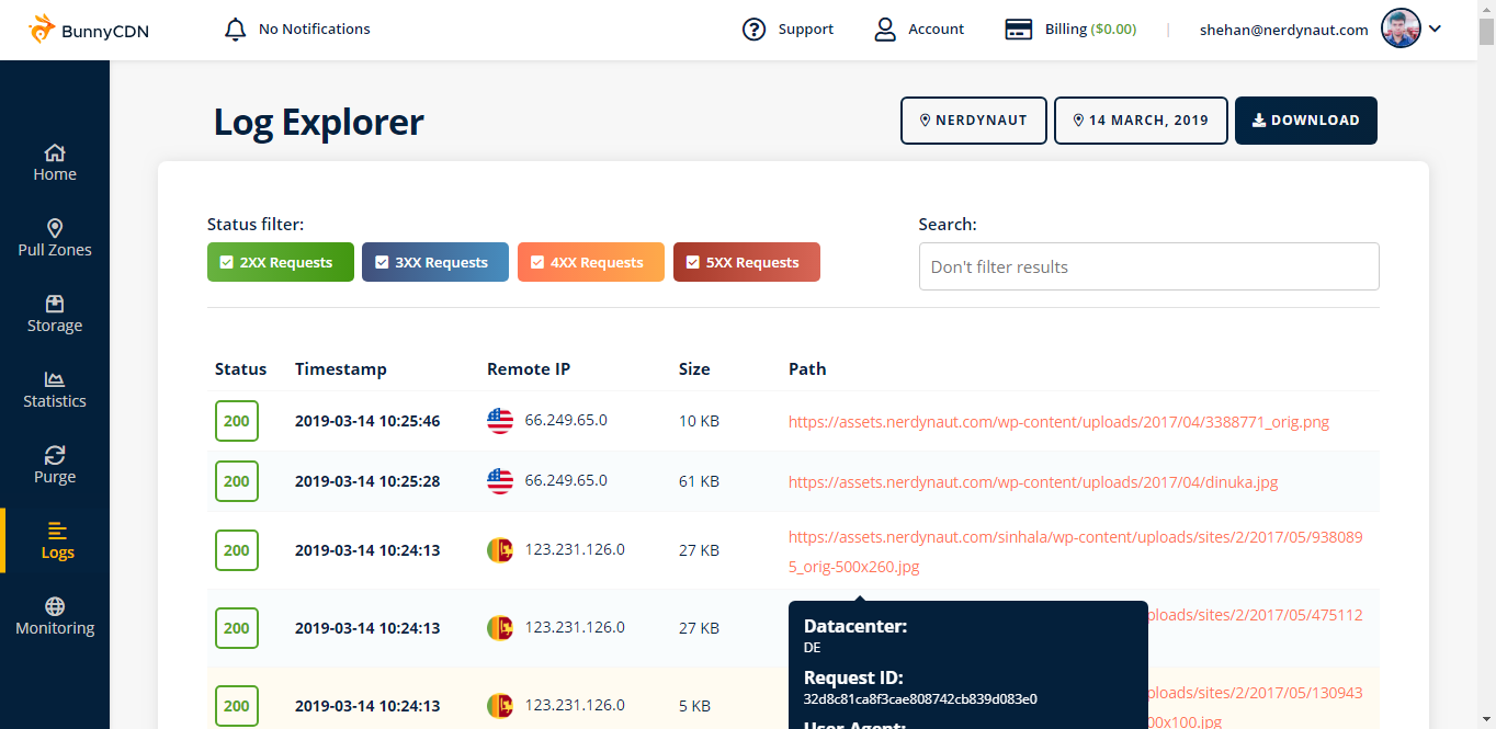 BunnyCDN Log Explorer