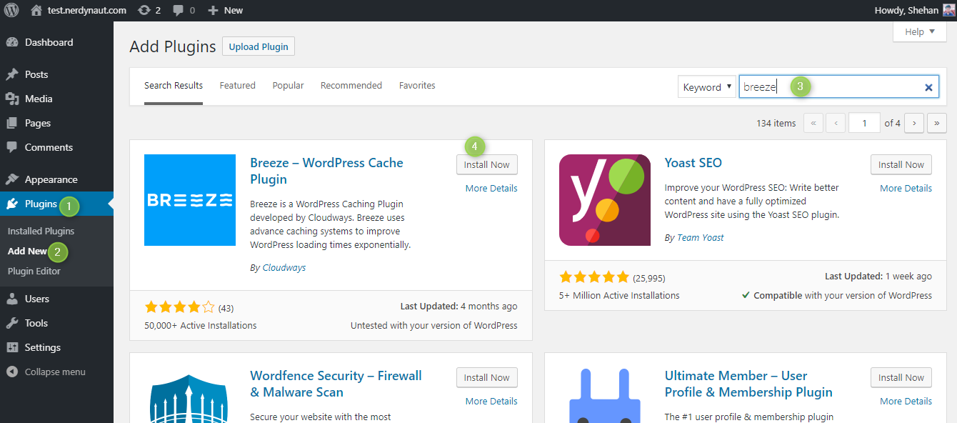 Installing Breeze WordPress Cache Plugin