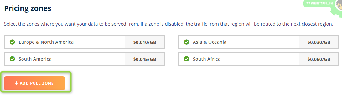 Pull zone pricing setup BunnyCDN