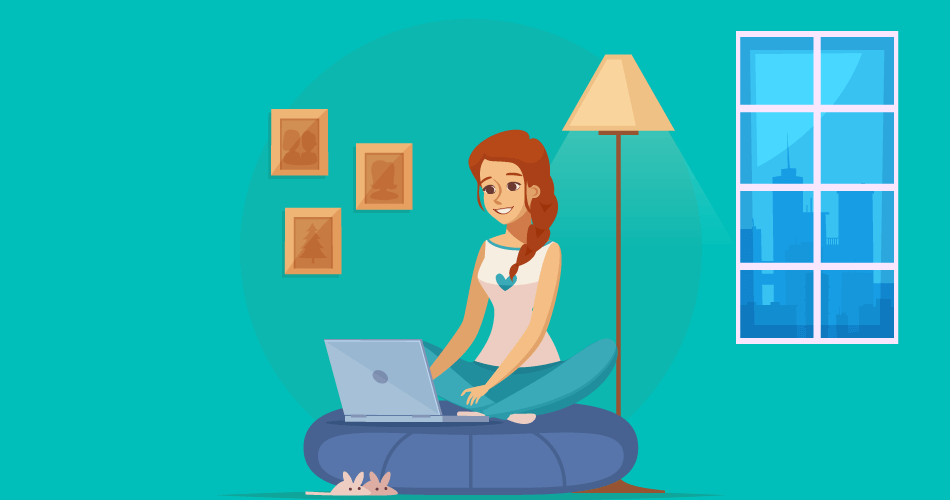 Girl using Internet At Home