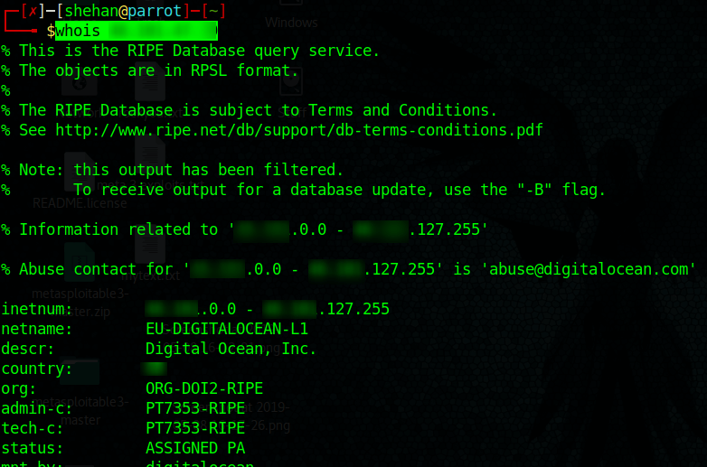 WHOIS lookup through Metasploit