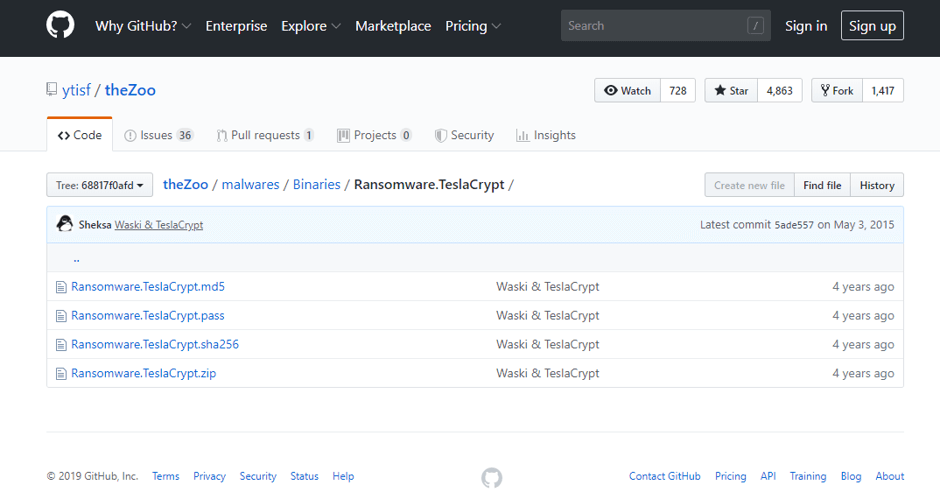 TeslaCrypt Malware Samples on GitHub