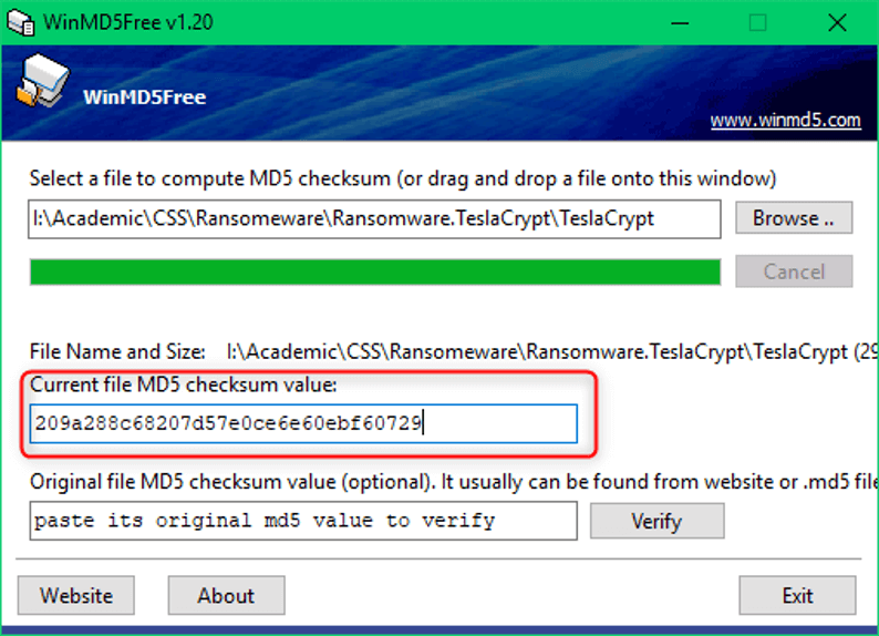 TeslaCrypt file MD5hash