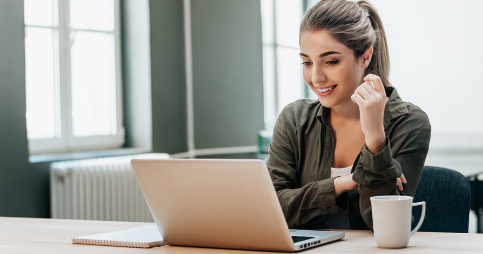 female employee doing online learning