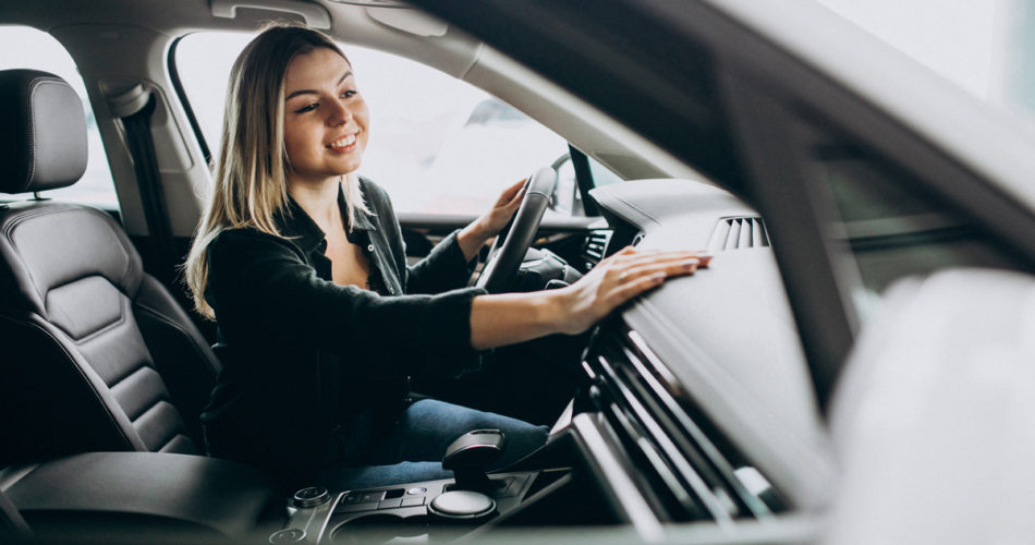 Auto gear car driving by a girl