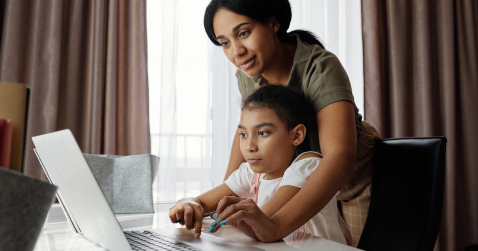 Mom teaching kid a second language