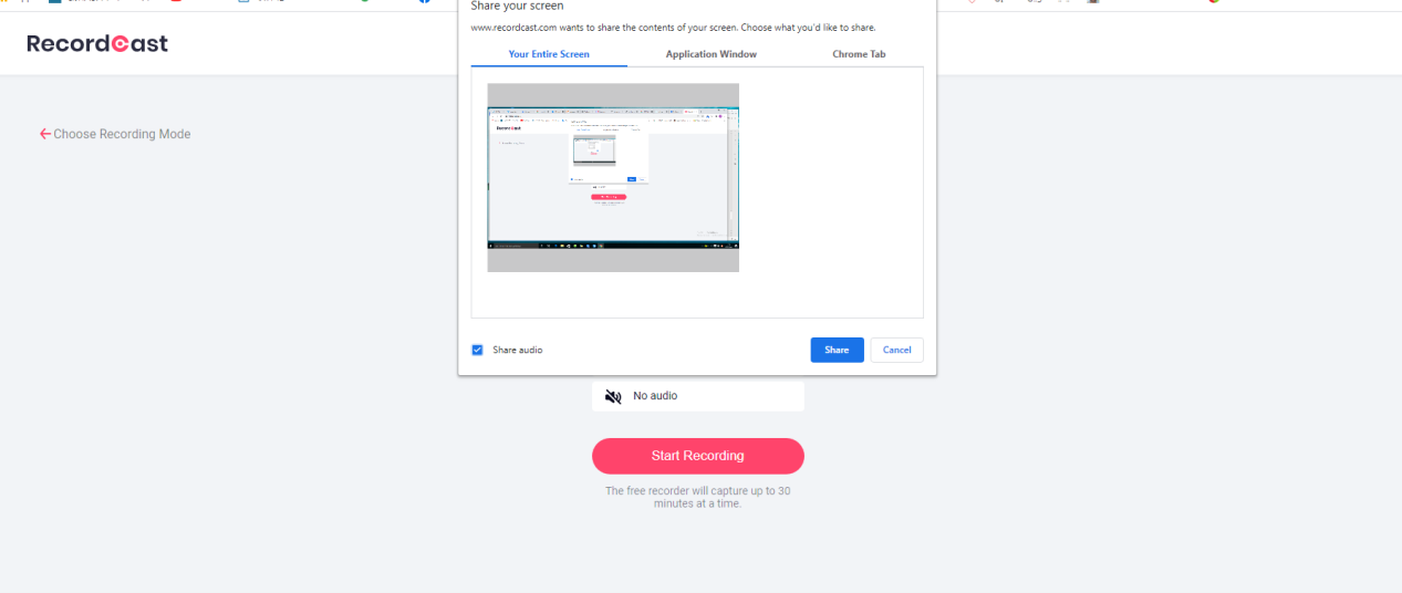 RecordCast Screen Recording Process Started