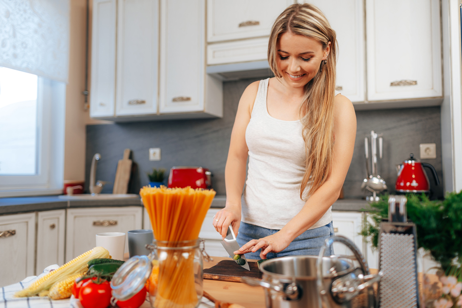Girl cooking at home