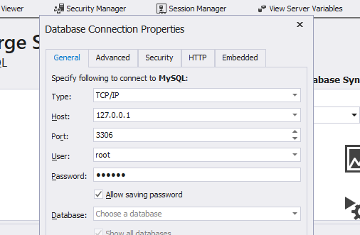 Database connection port details