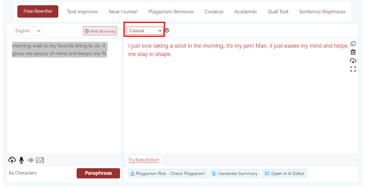 Casual Writing With Paraphrasingtool.ai