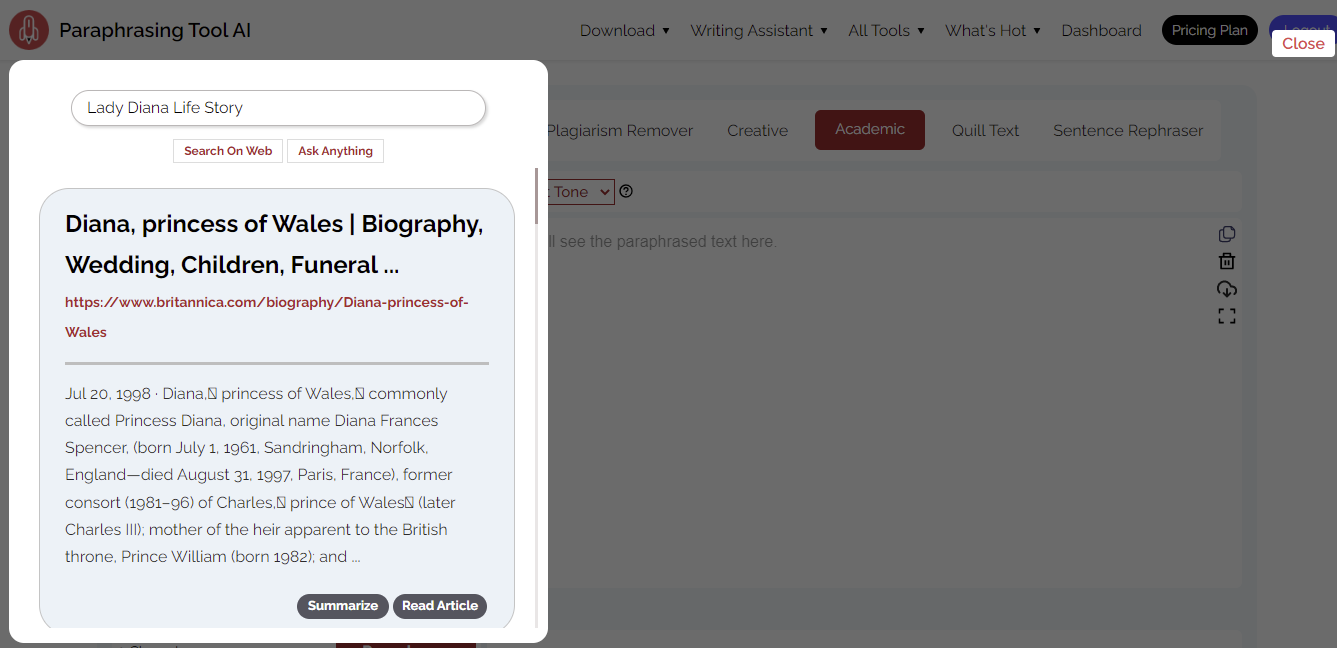Web Research With Paraphrasingtool.ai